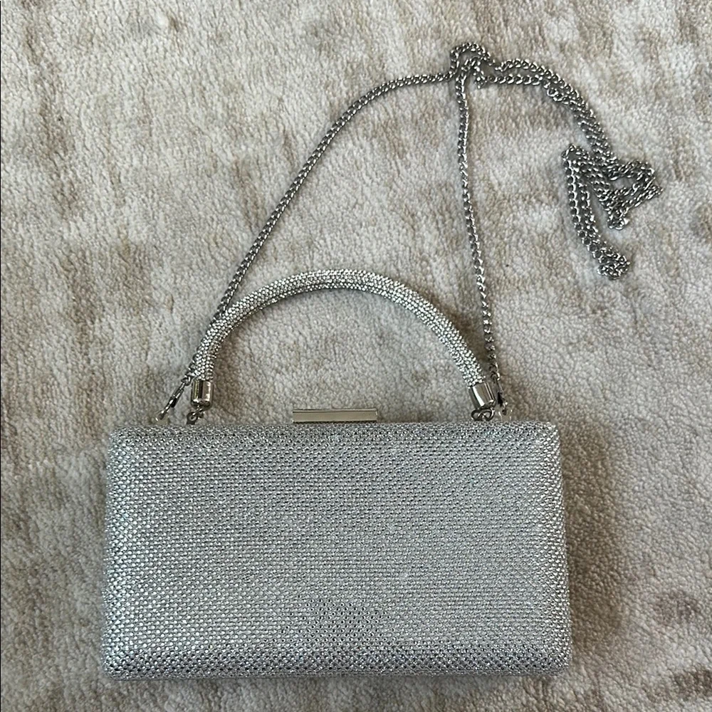 Silver Evening Clutch Bag with Chain Strap